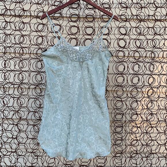 Vintage Dentelle slinky lace camisole slip sage blue floral SMALL - Picture 1 of 4